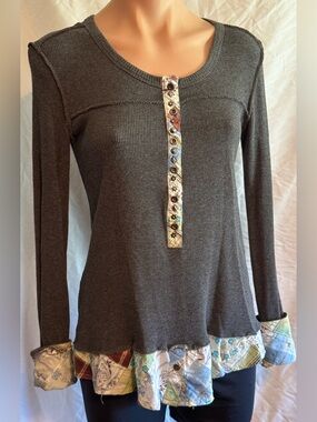 Stetson western wear fun Henley style top with added ruffled fabric